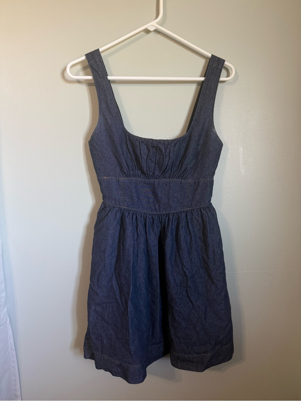 Altar'd State Empire-Waist Ruched Bust Denim Mini Dress (XS)